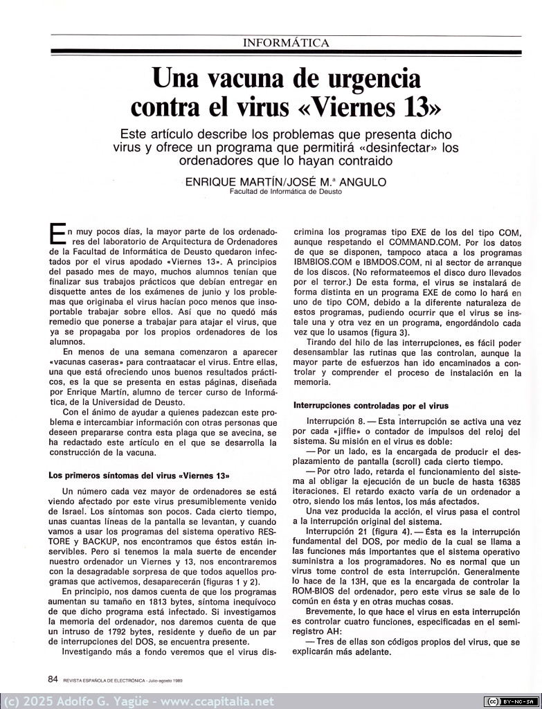 1971 - Una vacuna de urgencia contra el virus Viernes 13. Enrique Martín y José M. Algulo. REDE (1), 1989