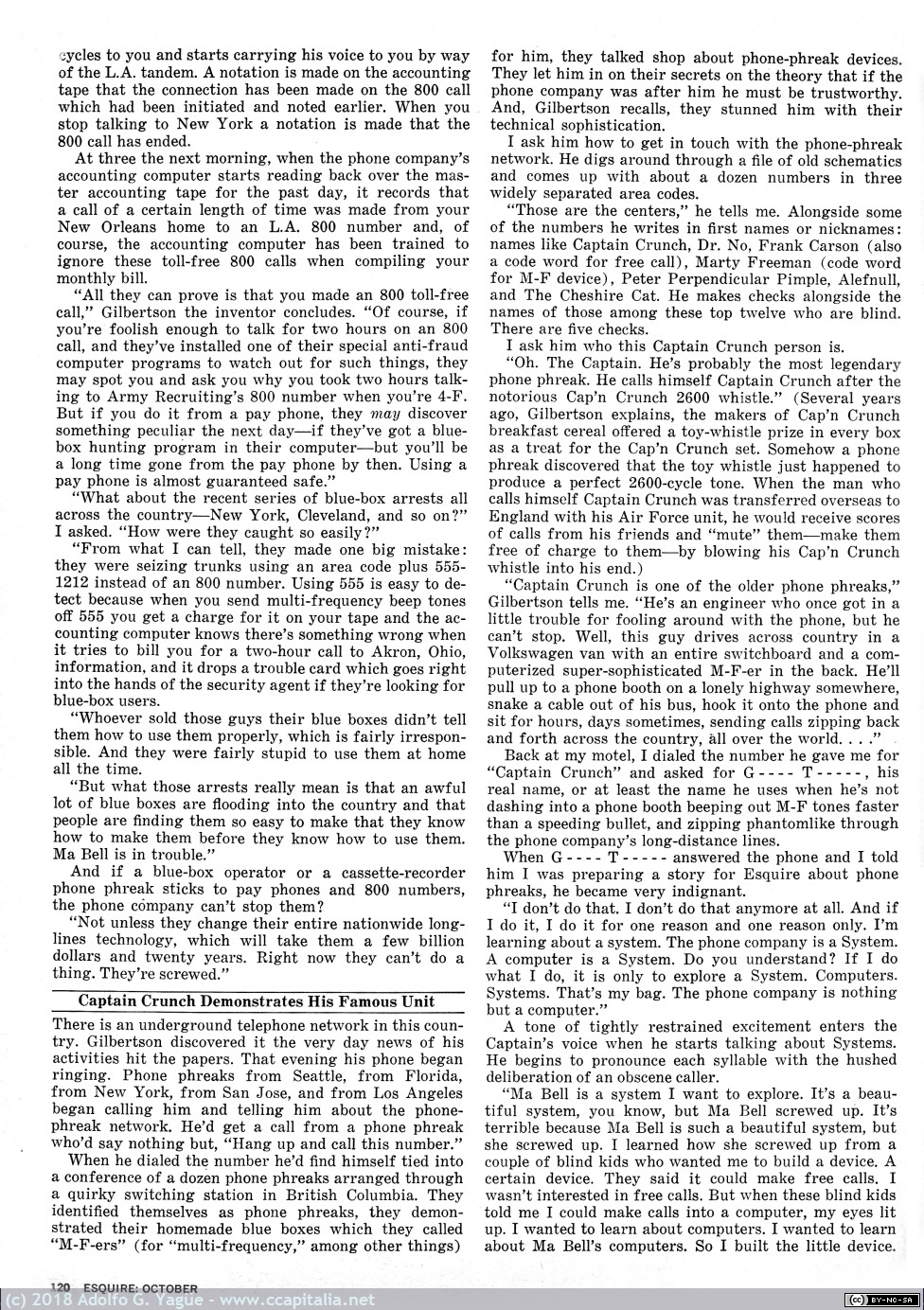 280 - Secrets of the Little Blue Box, R. Rosenbaum. Artículo sobre phreaking y Engressia, Teresi, Draper. Esquire (5), 1971