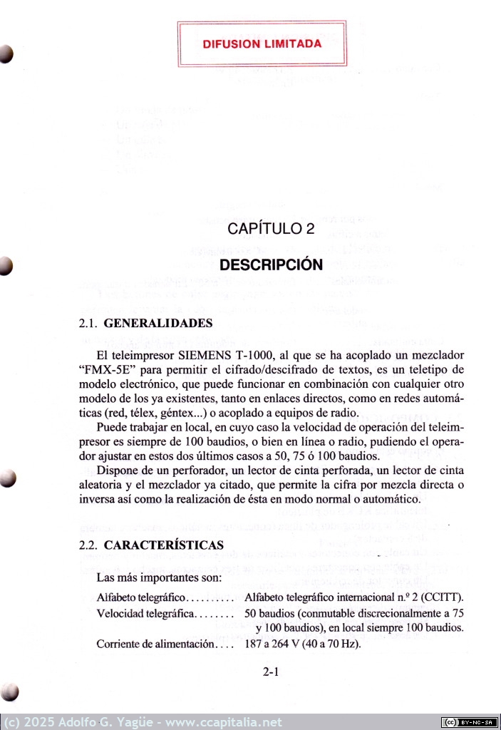 1999 - Teleimpresor Siemens T-1000 y mezclador-cifrador de cinta aleatoria de Eurotrónica FMX-5E. Manual Técnico FF.AA (2), 1999