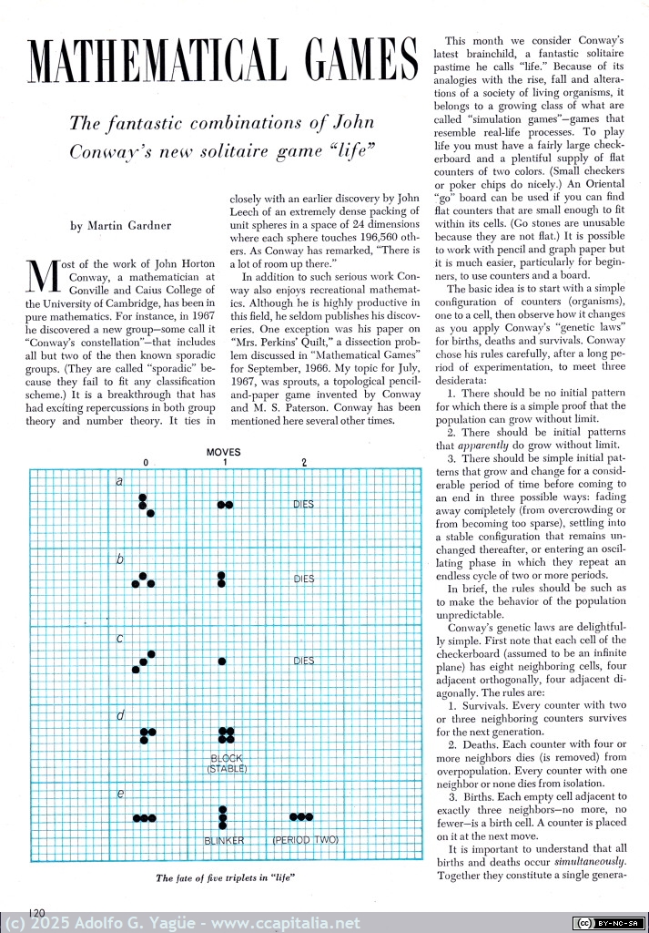 2013 - Mathematical Games (John Horton Conway) Martin Gardner. Scientific American. Octubre (1), 1970
