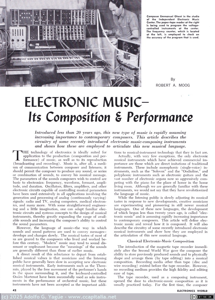2019 - Electronic Music - Its Composition & Performance. Robert A. Moog. Electronics World (1), 1967