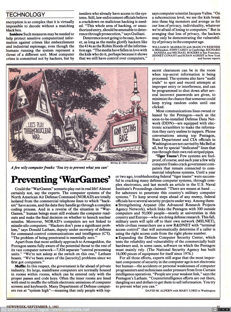 1692 - Beware: Hacker at Play. Marbach, Resener, Carey, Sandza, Rogers, Conant y Agrest. Newsweek (6), 1983
