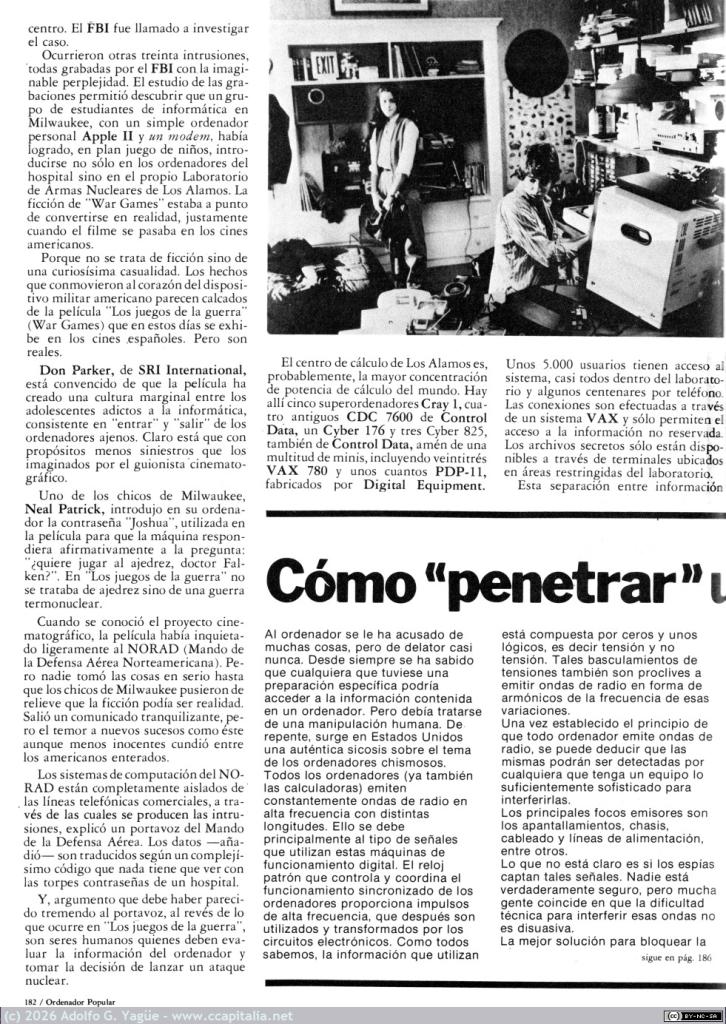 1699 - Pánico en el Pentágono, esta película pudo ser realidad. Anibal Pardo. Ordenador Popular (2), 1983