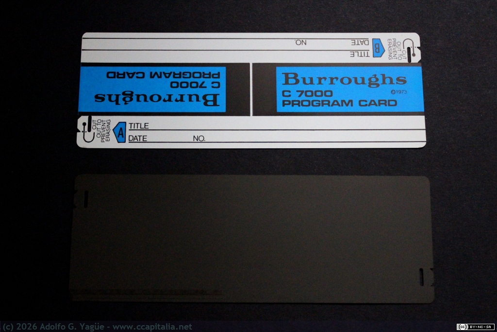 1687 - Burroughs C-7400. Anverso y reverso de una tarjeta magnética de programa (3), 1976