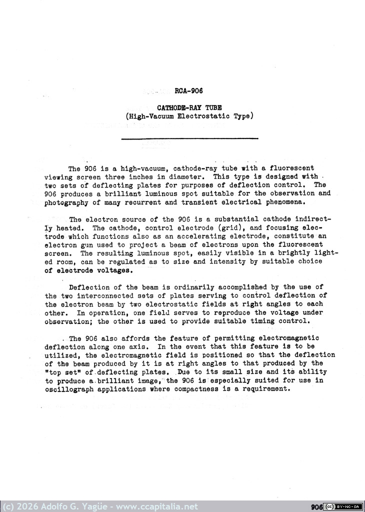 1685 - RCA 906. Technical Information on Cathode-Ray Tube (1), 1933
