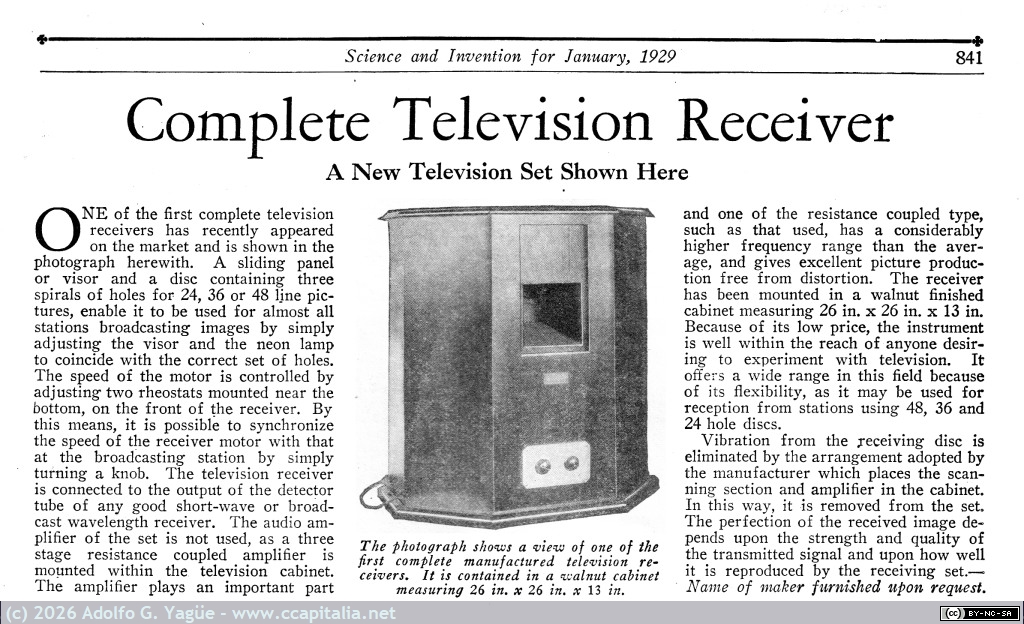 1295 - Radiovision. Complete Television Receiver. Science and Invention for January (2), 1929
