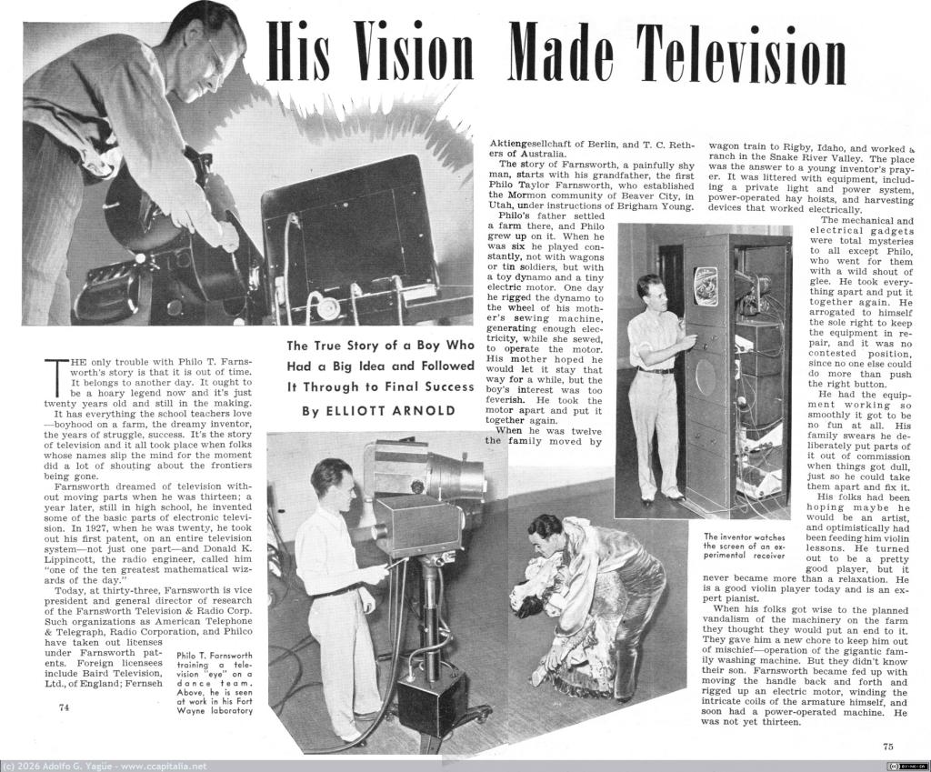 1798 - His Vision Made Television. Philo T. Farnsworth. Popular Science (1), 1940