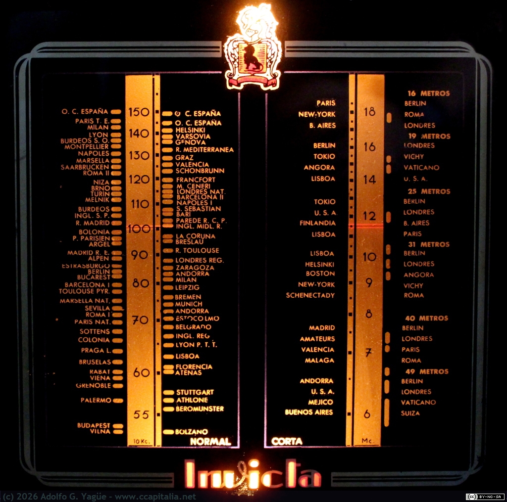 1861 - Radio Invicta modelo 305. Dial de emisoras de onda media y onda corta (2), 1945