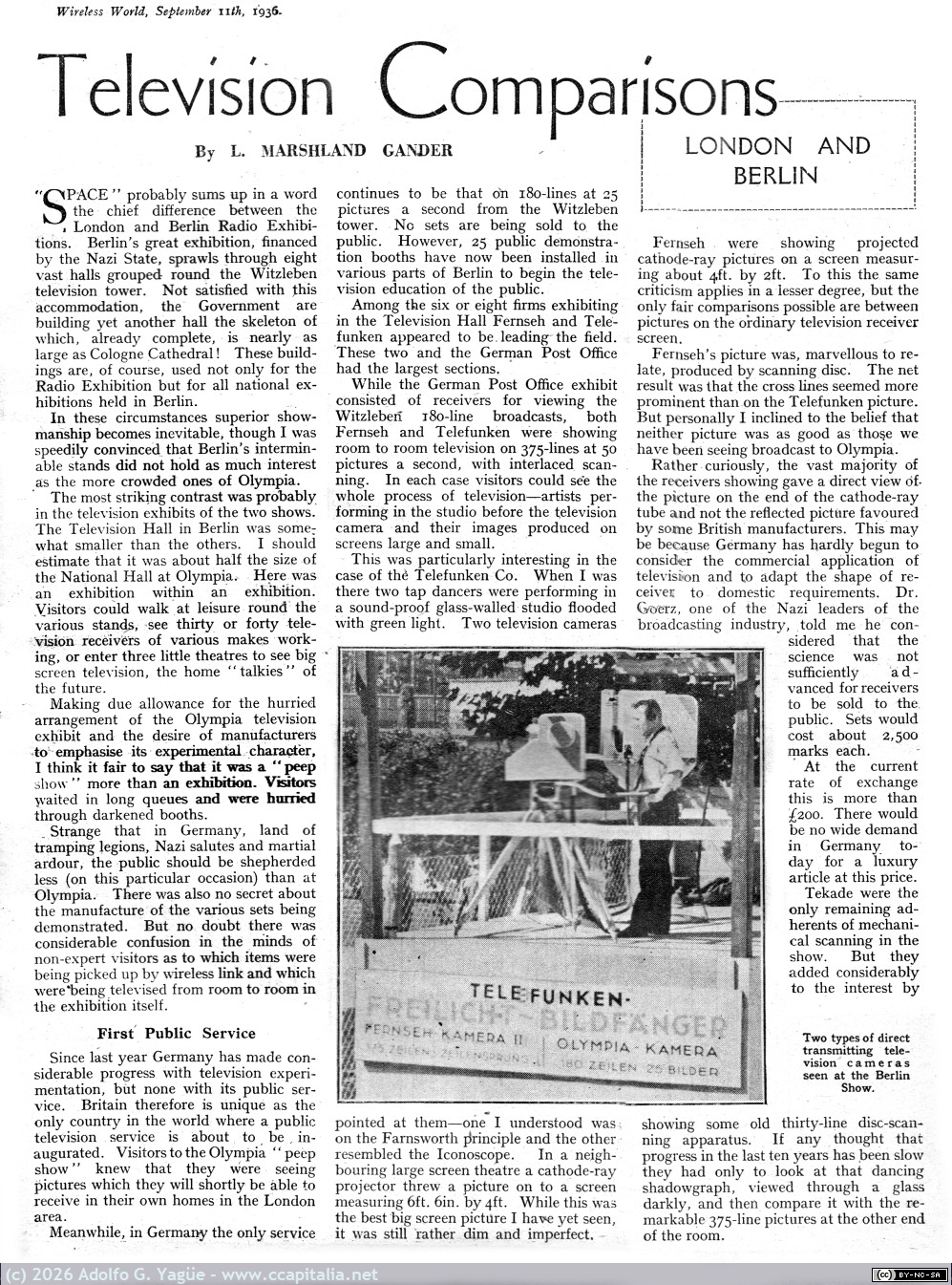 1866 - Television Comparisons. London and Berlin. The Wireless World, 11 Septiembre, 1936
