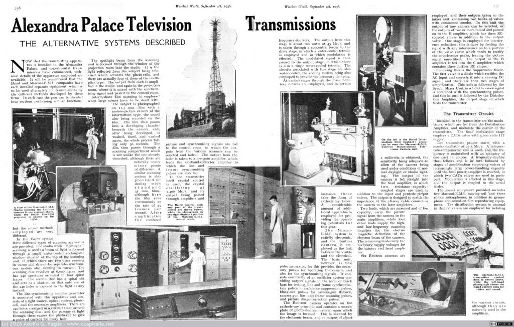 1866 - Alexandra Palace Television Transmissions. The alternative systems described. The Wireless World. 4 Sep, 1936