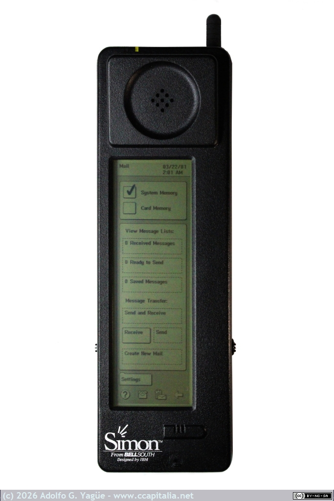 250 - IBM Simon Personal Communicator. Correo electrónico cc:Mail mediante modem integrado V.42bis y MNP (8), 1994