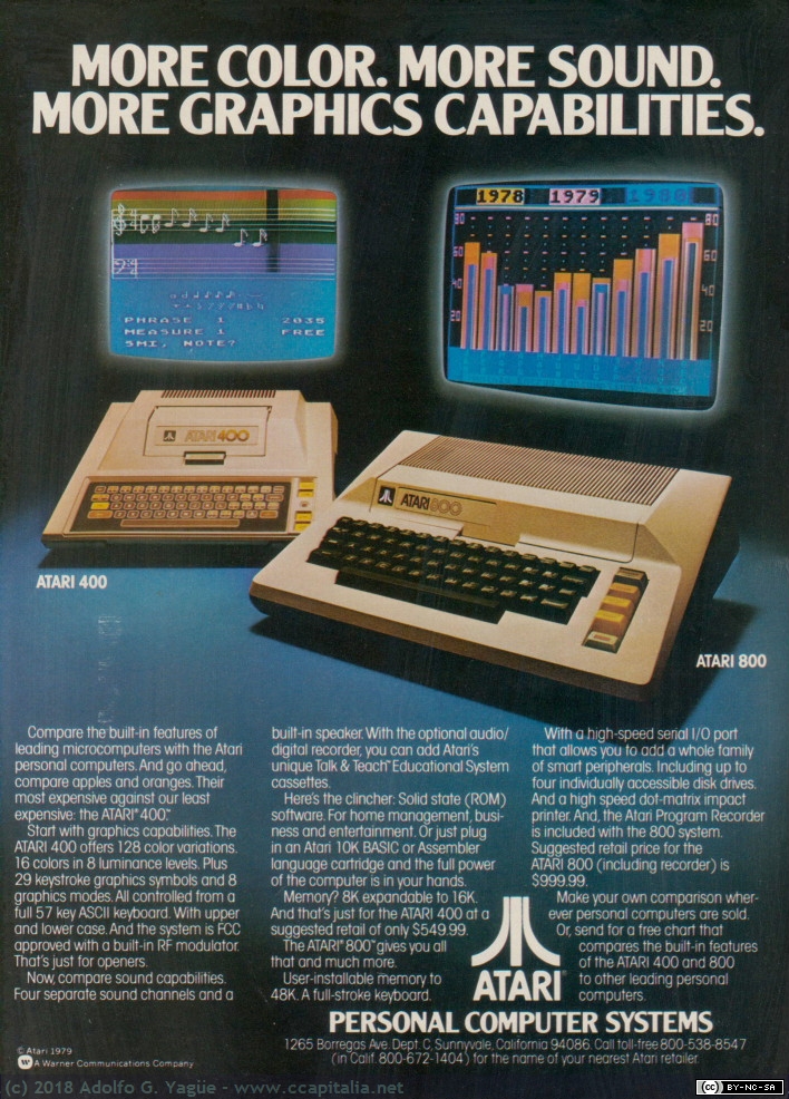 1001 - Atari 400/800. More color. More sound. More graphics capabilities, 1979