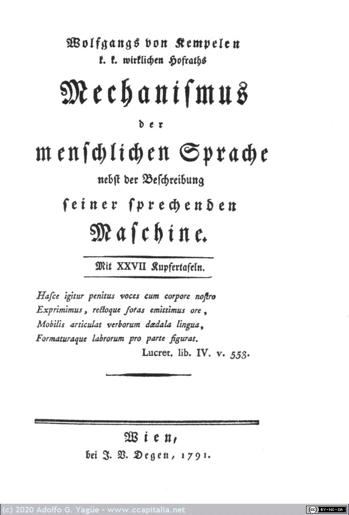 1390 - Mechanismus der Menschilichen Sprache. Wolfgang von Kempelen (facsímil) (1), 1791