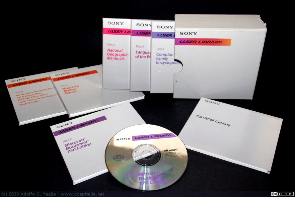 794 - SONY Laser Library. Pack 6 CD-ROM Comptons Encyclopedia, Microsoft Bookshelf, National Geographic, etc, 1991