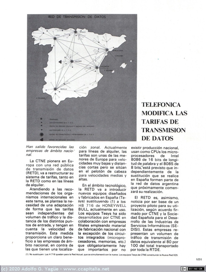450 - Telefónica modifica las tarifas de transmisión de datos. Informática Hoy, 1982